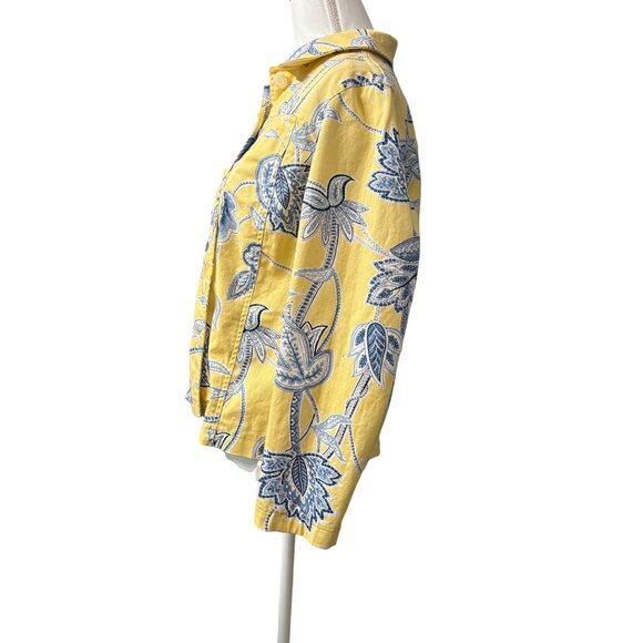 Appleseeds Yellow & Blue Floral Print Button-Up Jacket Womens Size L - Picture 2 of 11